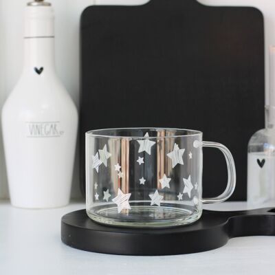 Multi Star White Glass Mug