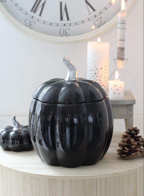 Ceramic Pumpkin Jar - Black - Large