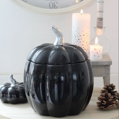 Ceramic Pumpkin Jar - Black - Large