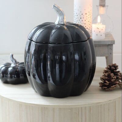 Ceramic Pumpkin Jar - Black - Large