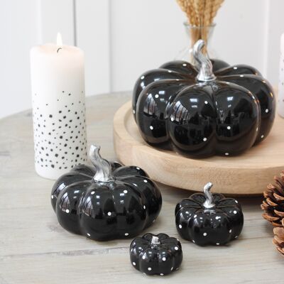 Ceramic Pumpkin Black Polka Dot - Large