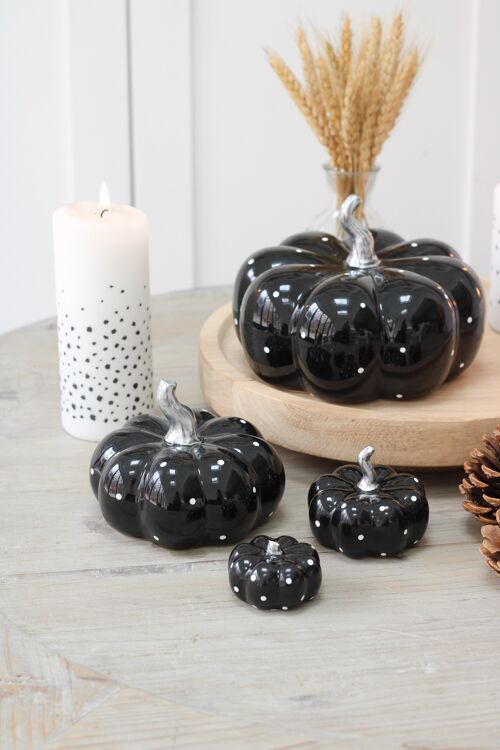 Ceramic Pumpkin Black Polka Dot - Tiny
