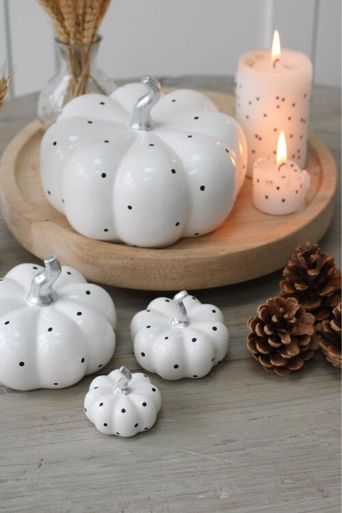 Ceramic Pumpkin White Polka Dot - Large