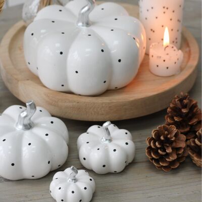 Ceramic Pumpkin White Polka Dot - Large