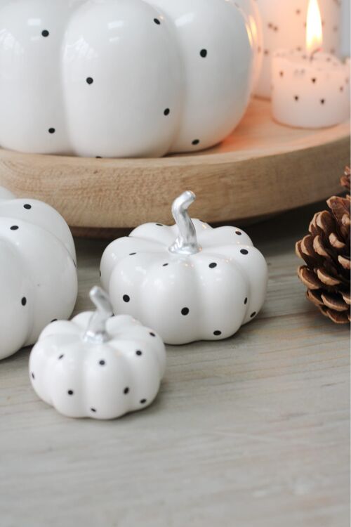 Ceramic Pumpkin White Polka Dot - Small
