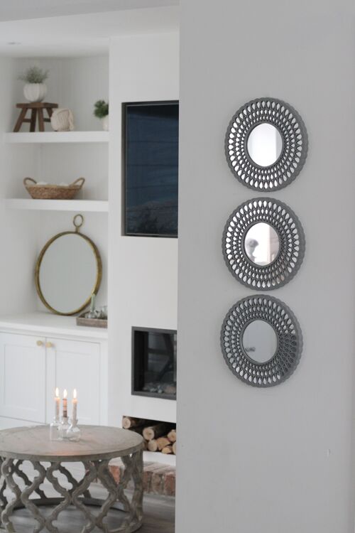 Set of 3 Grey Round Mirrors