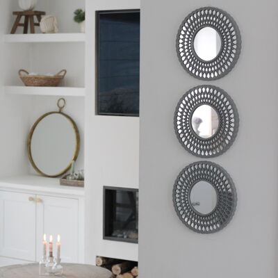 Lot de 3 Miroirs Ronds Gris