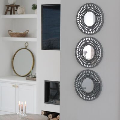 Set of 3 Grey Round Mirrors