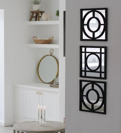 Set of 3 Black Ornate Mirrors