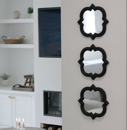 Set of 3 Black Quatrefoil Mirrors