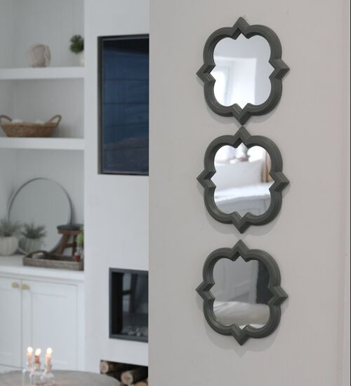 Set of 3 Grey Quatrefoil Mirrors
