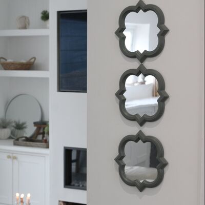 Set of 3 Grey Quatrefoil Mirrors