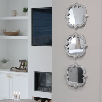 Set of 3 Silver Quatrefoil mirrors