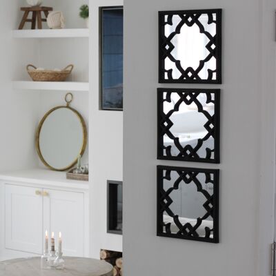 Set of 3 Black Floral Mirrors