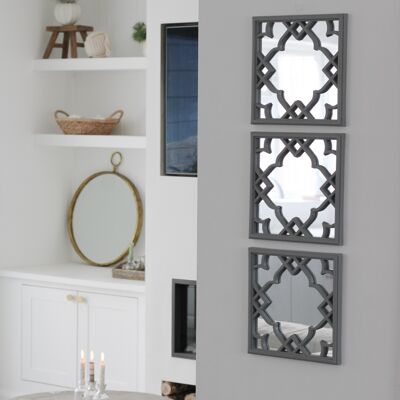 Set of 3 Grey Floral Mirrors