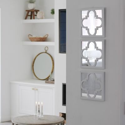 Set of 3 White Moroccan Mirrors