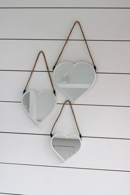 Set of 3 White Heart Mirrors