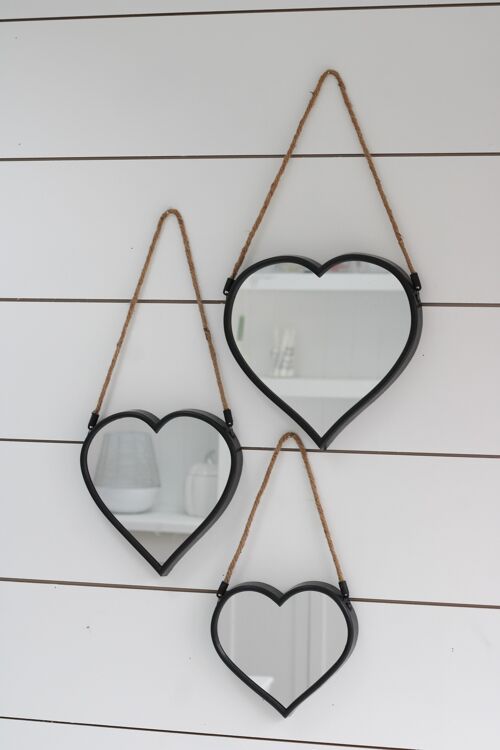 Set of 3 Black Heart Mirrors