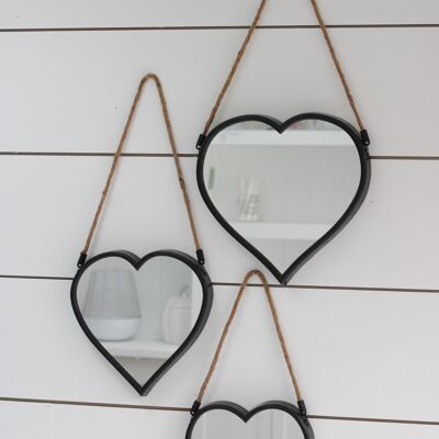 Set of 3 Black Heart Mirrors