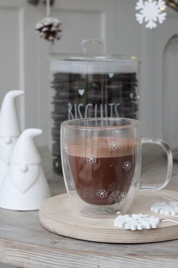 Tasse en verre floral blanc à double paroi