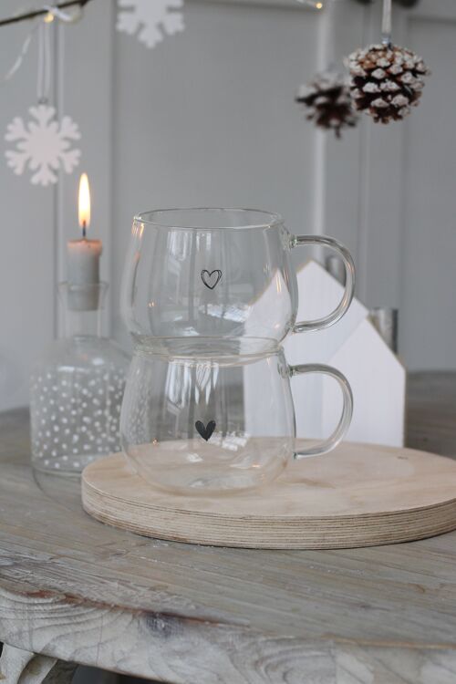 Petite Set of 2  Black Hearts Glass Mug