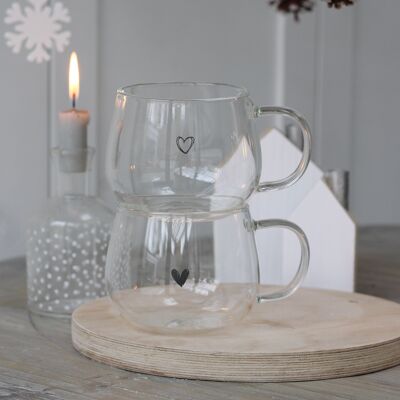 Petite Set of 2  Black Hearts Glass Mug