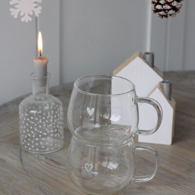 Petite Set of 2 White Hearts Glass Mug