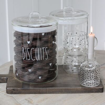 Large Glass Biscuit Jar - White Biscuit/Hearts