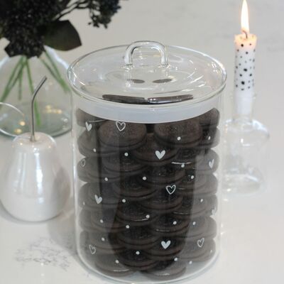 White Hearts & Dots Large Glass Biscuit Jar