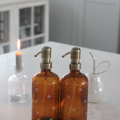 Amber Soap Bottle Set - Various Styles - Floral