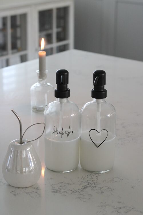 Clear Soap Bottle Set - Hand Wash & Heart