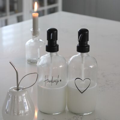 Clear Soap Bottle Set - Hand Wash & Heart