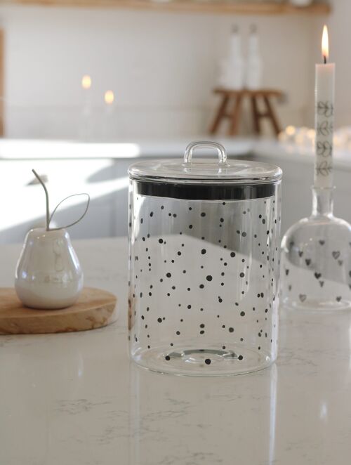 Large Glass Biscuit Jar- Black Polka Dots
