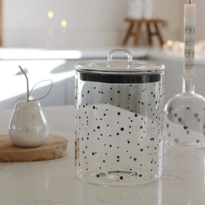 Large Glass Biscuit Jar- Black Polka Dots