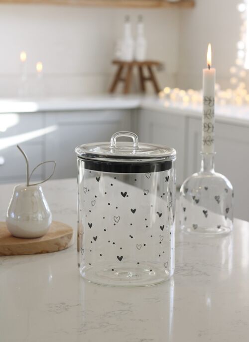 Black Hearts &Dots Large Glass Biscuit Jar