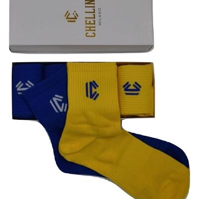 Set of 4 Sport-Socks low cut (Yellow/Blue)