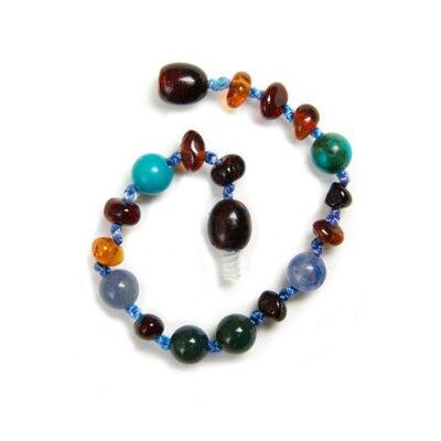 Tibetan Nights Cognac Amber & Gemstone Anklet / Bracelet / Necklace - 12 cm