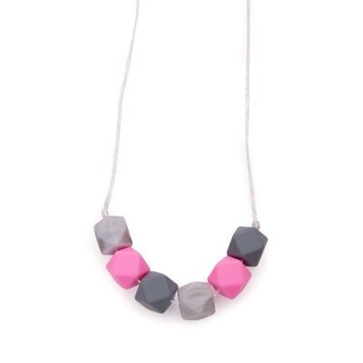 Hexagon Teething / Feeding Necklaces - Grey and Pink