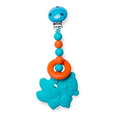 Clippable Teddy Bear Teething Toy - Orange & Turquoise