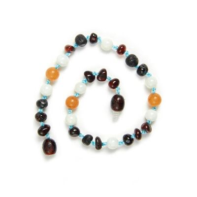 Olaf - Tobillera / pulsera / collar de ámbar cereza oscuro y piedras preciosas - 21 cm