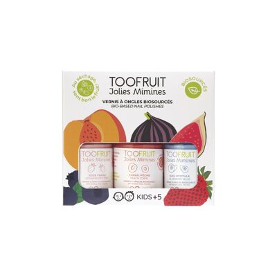 Box of 3 Pretty Mimines, Bio-based nail polish Peach, Strawberry, Blueberry