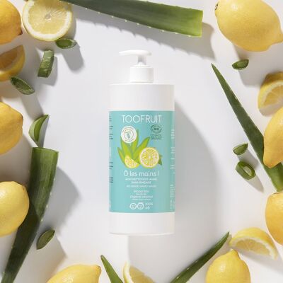 Ô Les Mains, Gel detergente mani biologico senza risciacquo - 1 Litro Limone - Aloe vera