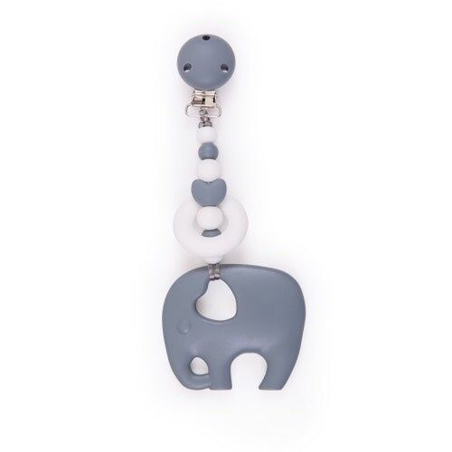 Clippable Elephant Teething Toy - Grey & White