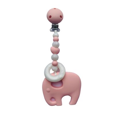 Juguete para la dentición con clip de elefante - rosa y perla
