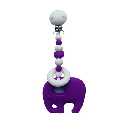 Juguete para la dentición con clip de elefante - Púrpura y blanco