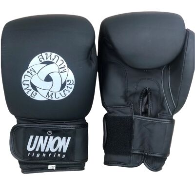 UNION fighting Matt Muay thai Black Boxing Gloves 100% cowhide leather
