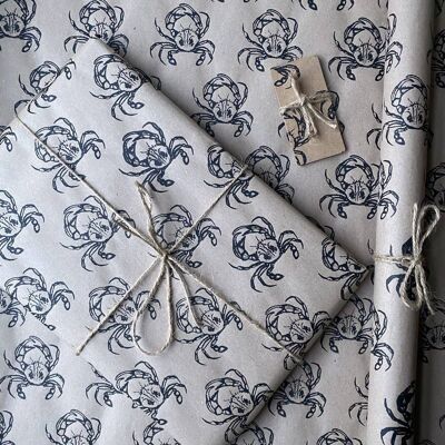 Crab Wrapping Paper. Hand Printed on 100% Recycled Paper