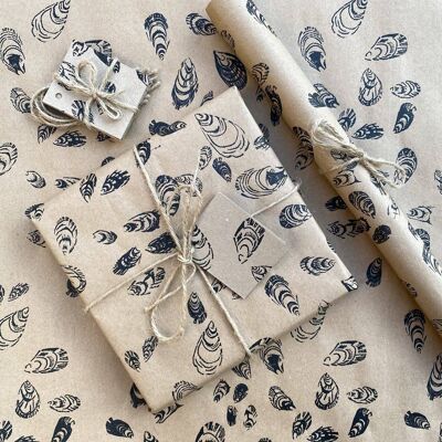 Seashell Wrapping Paper. Hand Printed on 100% Recycled Paper