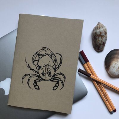 Crabe A5 Journal imprimé à la main / Carnet de croquis
