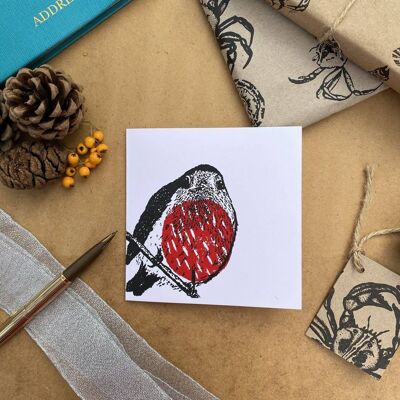 Christmas Robin handbedruckte 100 % nachhaltige Weihnachtskarte